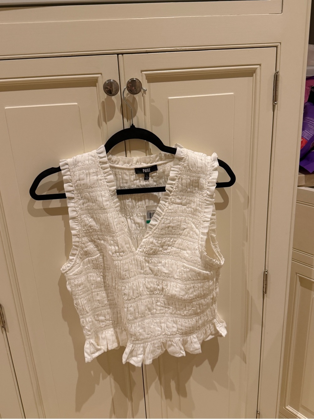 Parker White Textured Ruffle-Hem V-Neck Tank